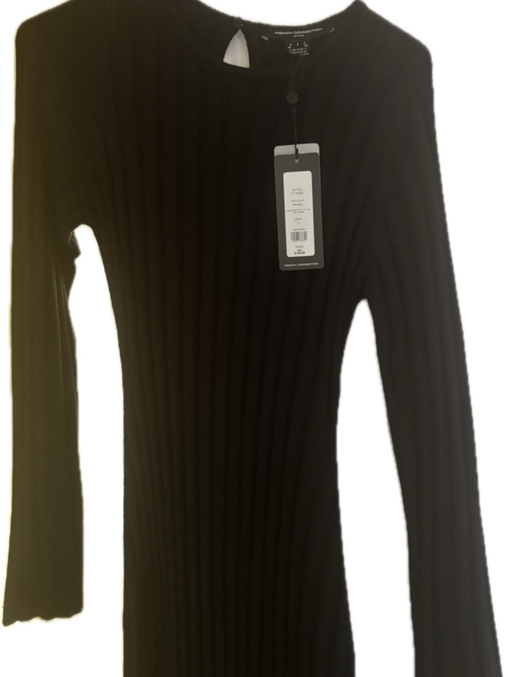 French Connection Black Ribbed Knit Crewneck Dress